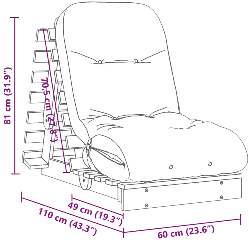 Futono sofa-lova su čiužiniu, 60x206x11cm, douglas eglė