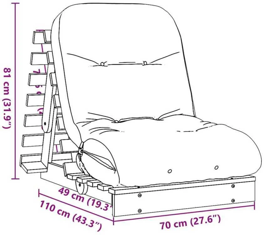 Futono sofa-lova su čiužiniu, 70x206x11cm, impregnuota pušis