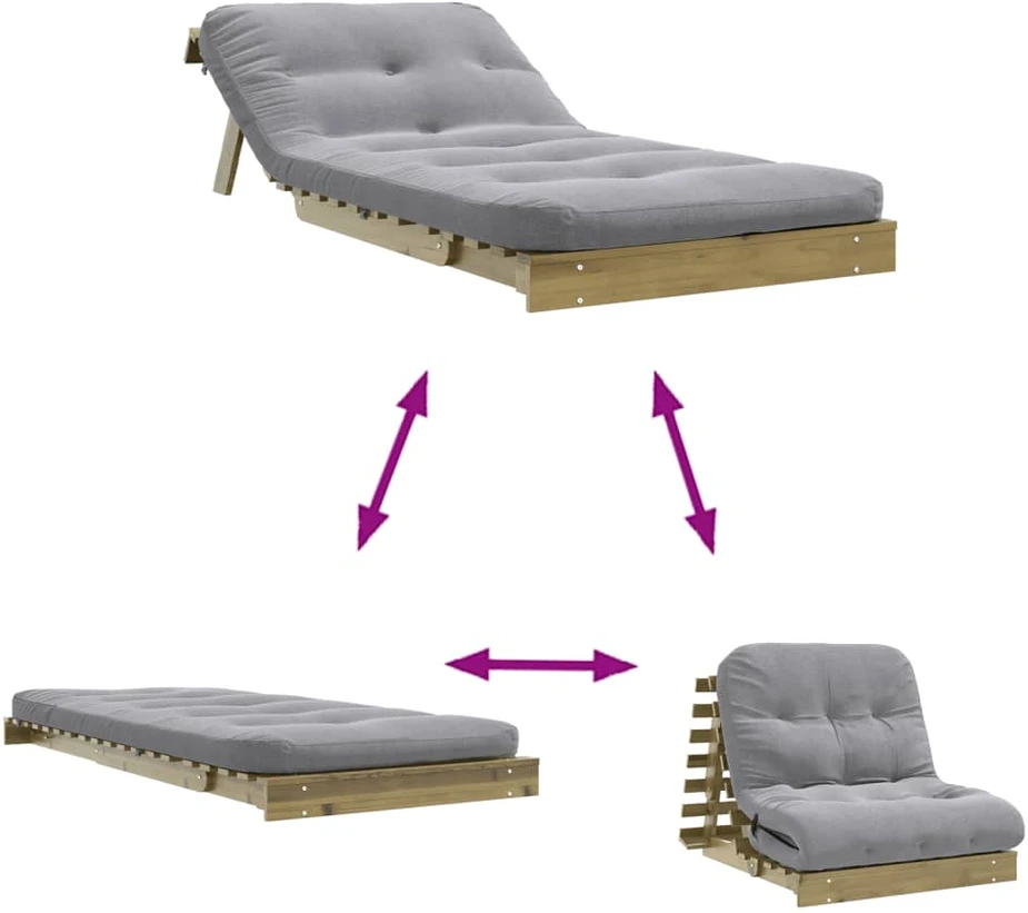 Futono sofa-lova su čiužiniu, 80x206x11cm, impregnuota pušis