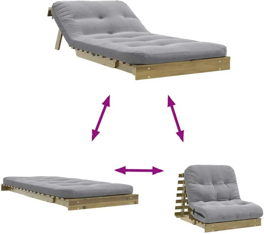 Futono sofa-lova su čiužiniu, 90x206x11cm, impregnuota pušis
