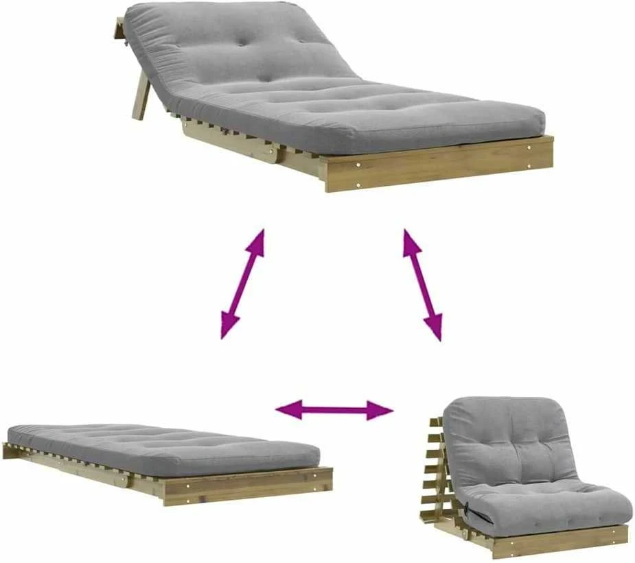 Futono sofa-lova su čiužiniu, 90x206x11cm, impregnuota pušis