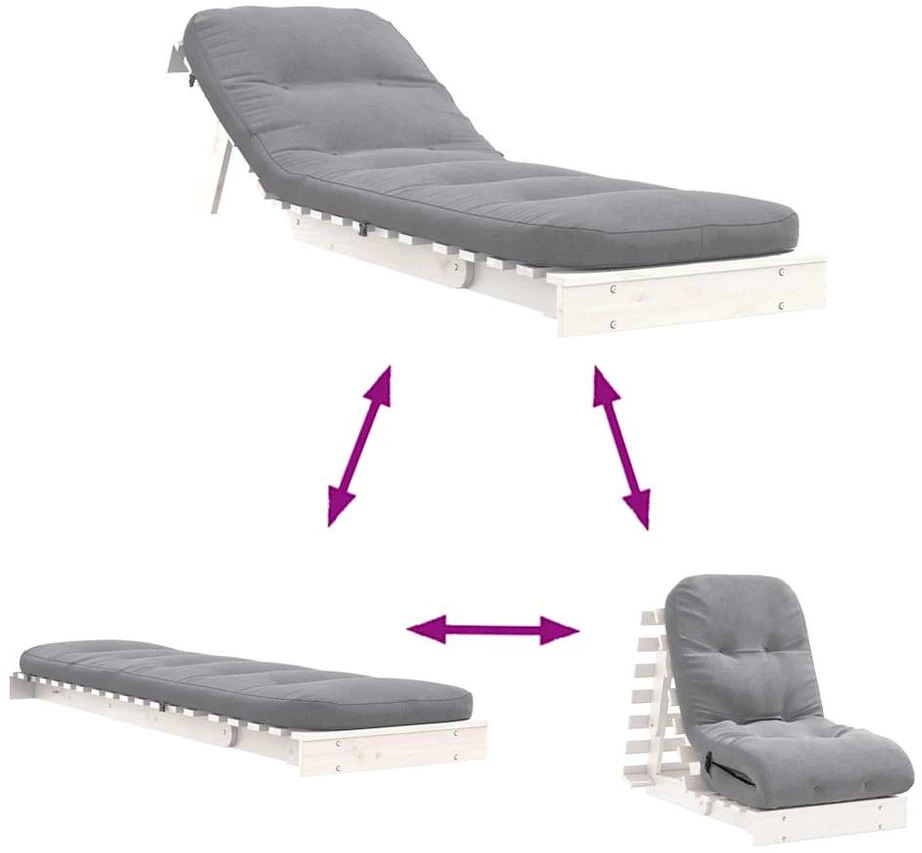 Futono sofa-lova su čiužiniu, balta, 60x206x11cm, pušis