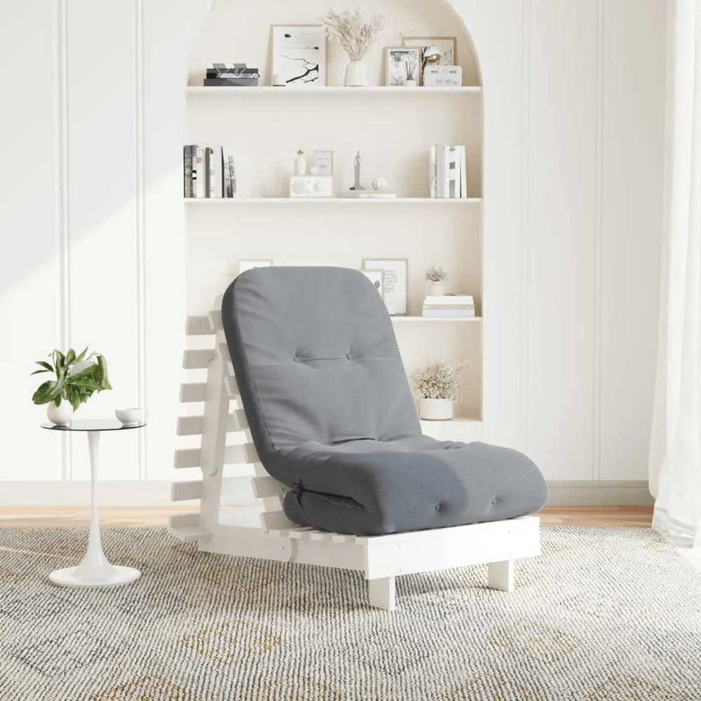 Futono sofa-lova su čiužiniu, balta, 60x206x11cm, pušis