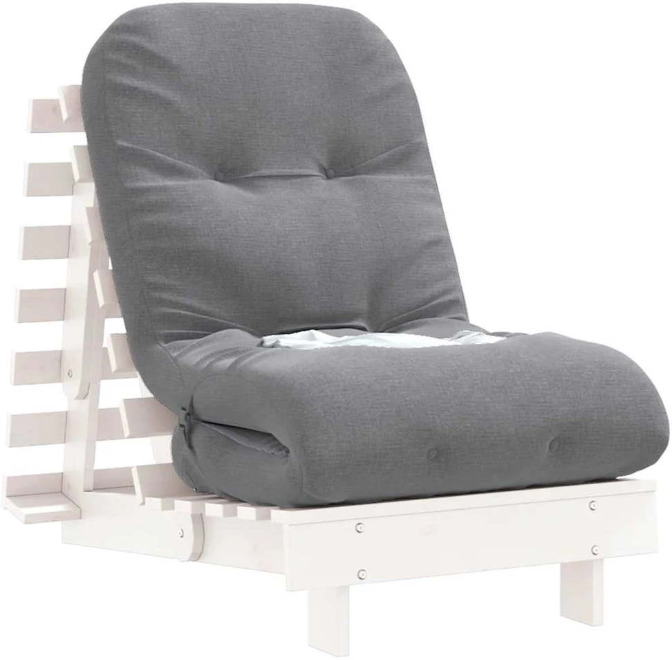 Futono sofa-lova su čiužiniu, balta, 60x206x11cm, pušis