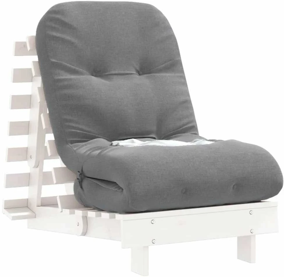 Futono sofa-lova su čiužiniu, balta, 60x206x11cm, pušis