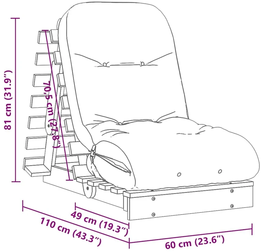 Futono sofa-lova su čiužiniu, balta, 60x206x11cm, pušis