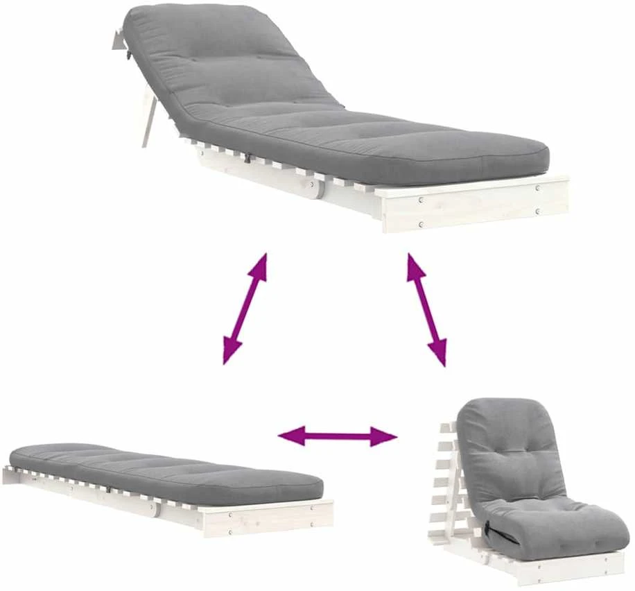 Futono sofa-lova su čiužiniu, balta, 60x206x11cm, pušis