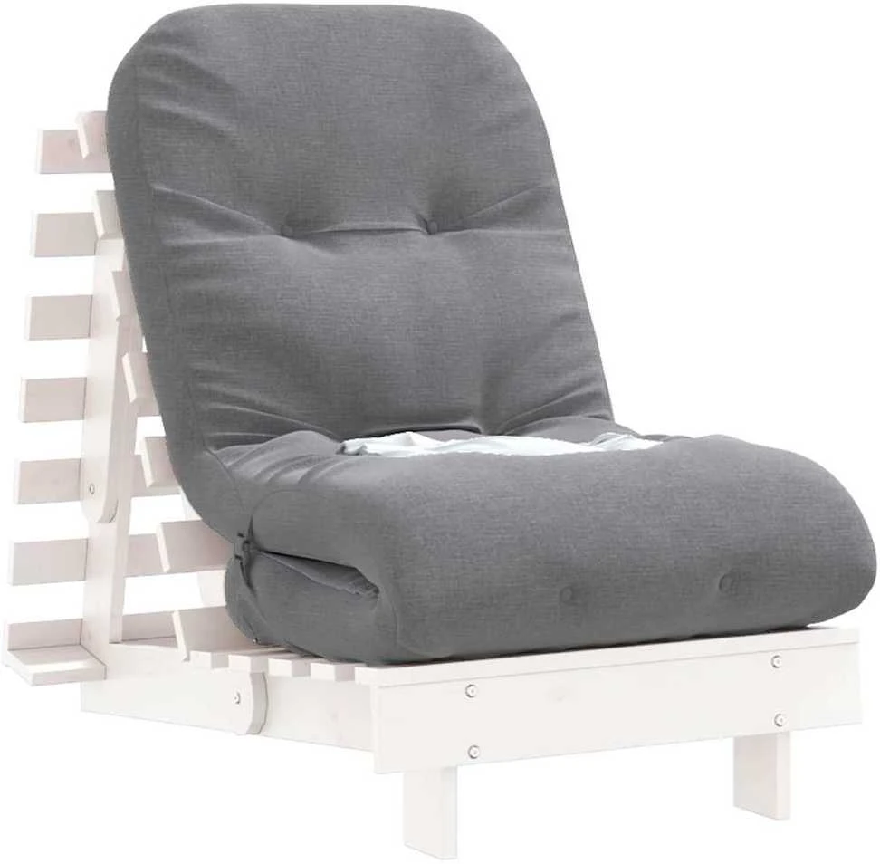 Futono sofa-lova su čiužiniu, balta, 60x206x11cm, pušis