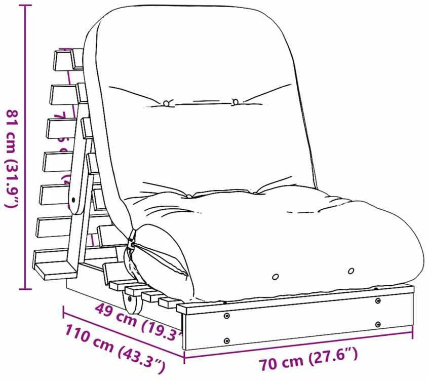 Futono sofa-lova su čiužiniu, balta, 70x206x11cm, pušis