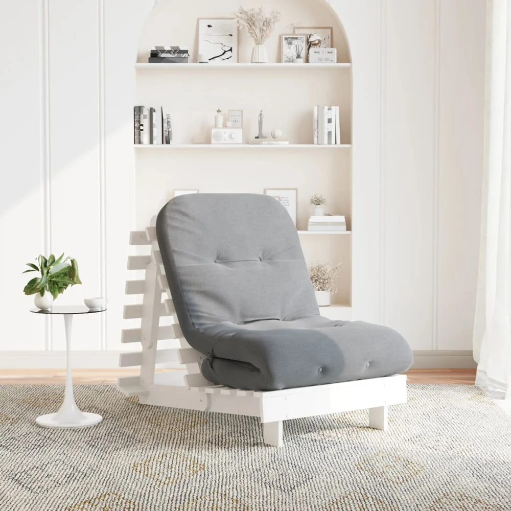 Futono sofa-lova su čiužiniu, balta, 70x206x11cm, pušis