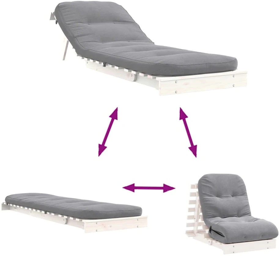 Futono sofa-lova su čiužiniu, balta, 70x206x11cm, pušis
