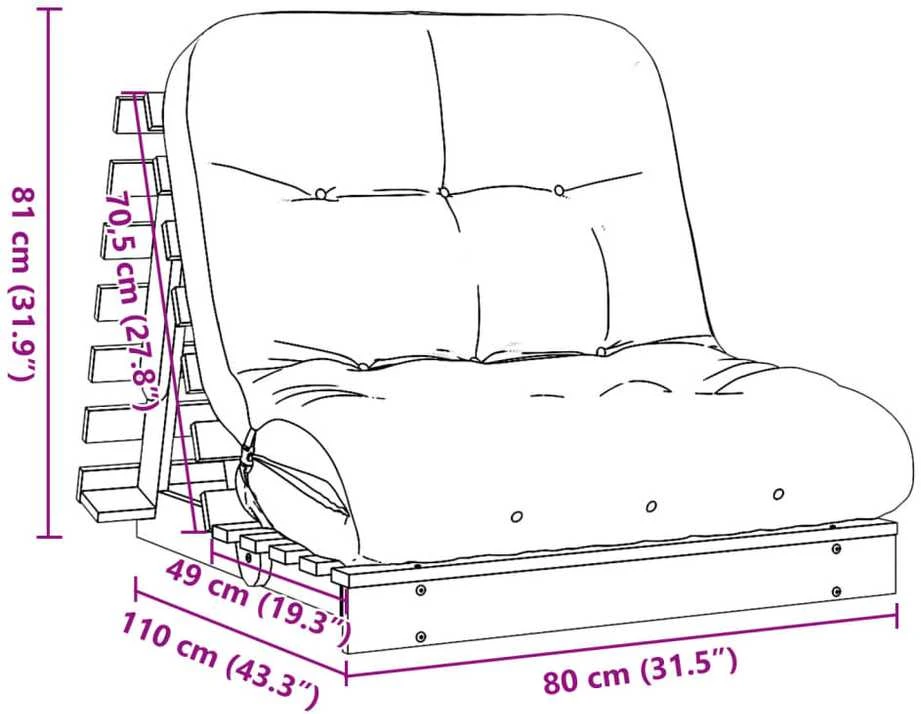 Futono sofa-lova su čiužiniu, balta, 80x206x11cm, pušis