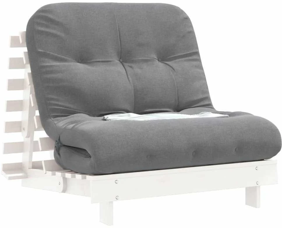 Futono sofa-lova su čiužiniu, balta, 80x206x11cm, pušis