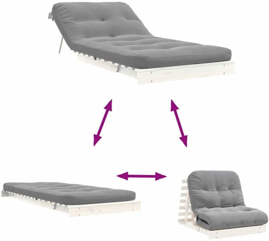 Futono sofa-lova su čiužiniu, balta, 80x206x11cm, pušis