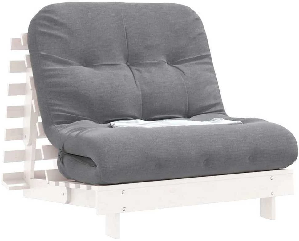Futono sofa-lova su čiužiniu, balta, 80x206x11cm, pušis
