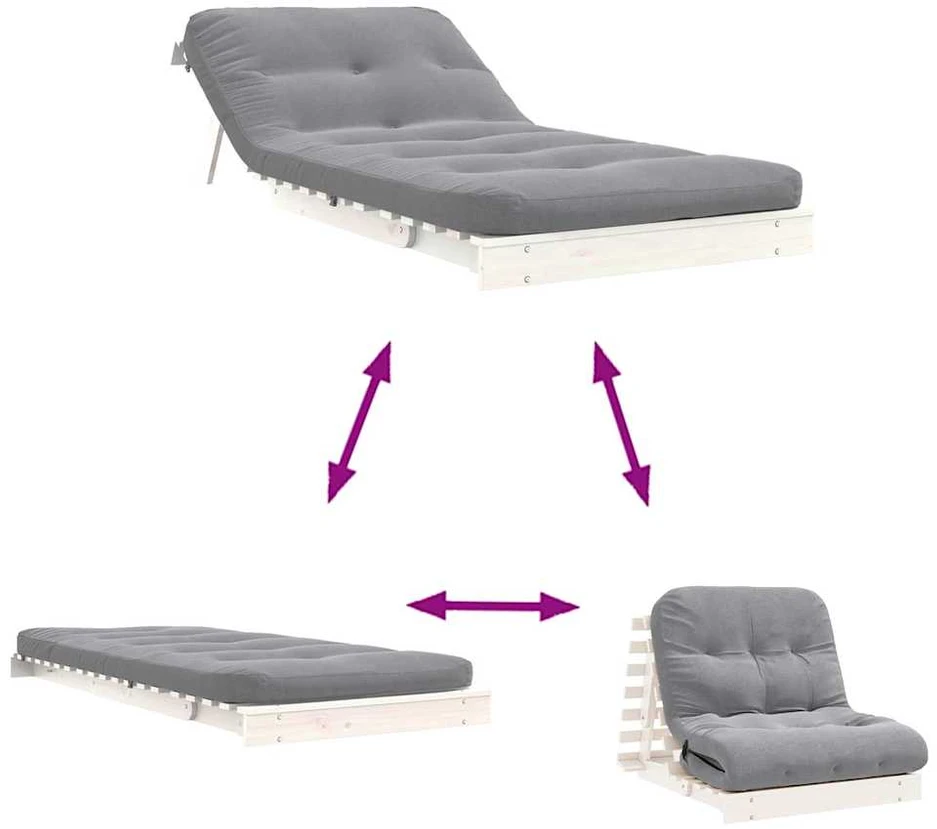 Futono sofa-lova su čiužiniu, balta, 80x206x11cm, pušis
