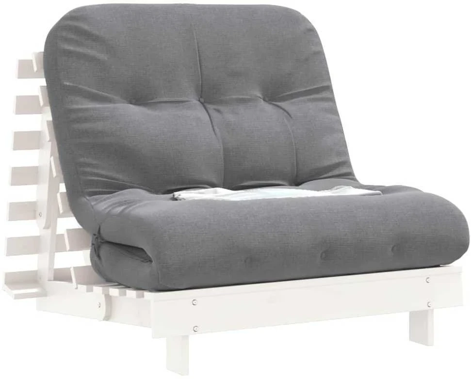 Futono sofa-lova su čiužiniu, balta, 90x206x11cm, pušis