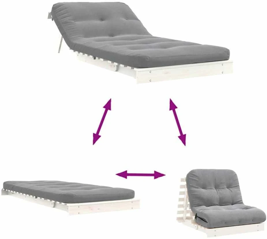 Futono sofa-lova su čiužiniu, balta, 90x206x11cm, pušis