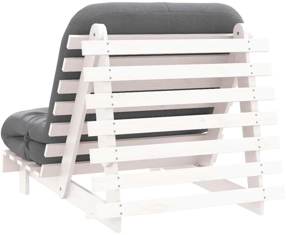 Futono sofa-lova su čiužiniu, balta, 90x206x11cm, pušis