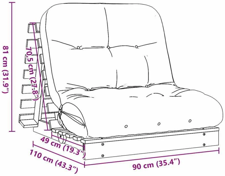 Futono sofa-lova su čiužiniu, balta, 90x206x11cm, pušis