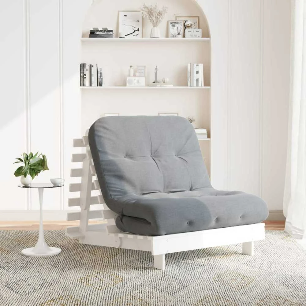 Futono sofa-lova su čiužiniu, balta, 90x206x11cm, pušis
