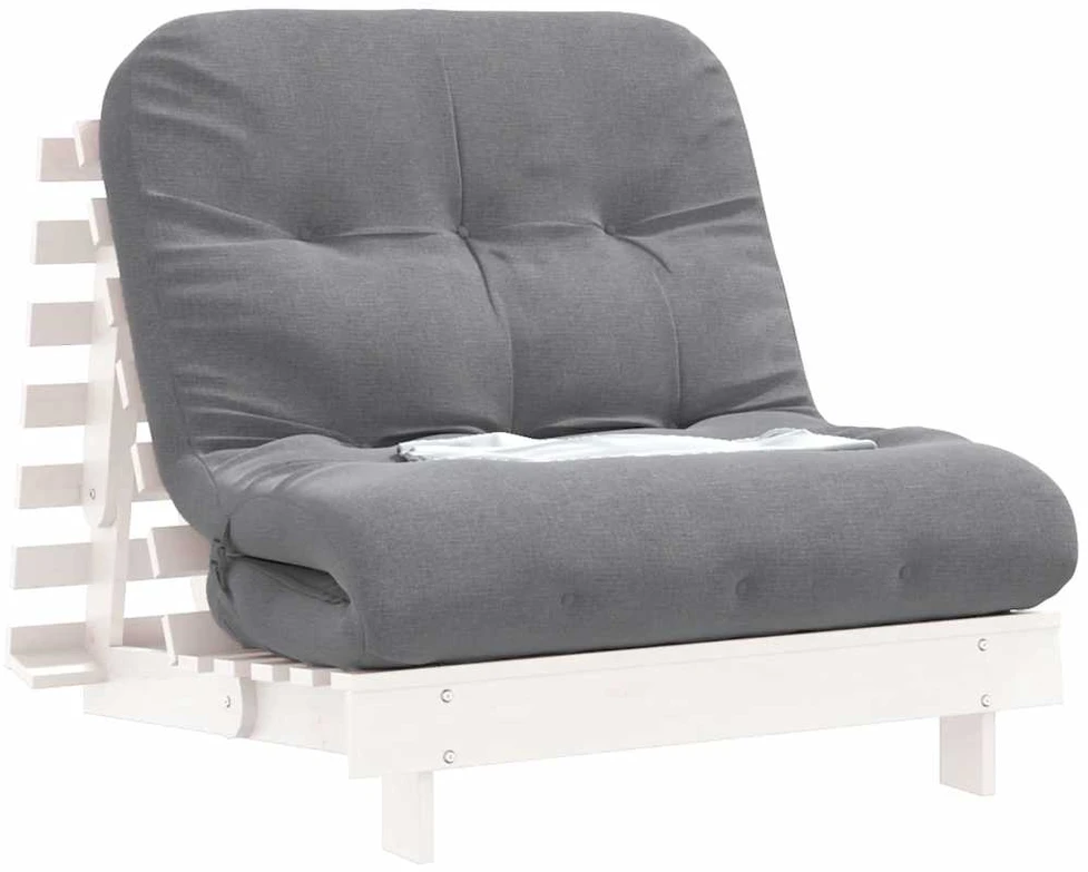 Futono sofa-lova su čiužiniu, balta, 90x206x11cm, pušis