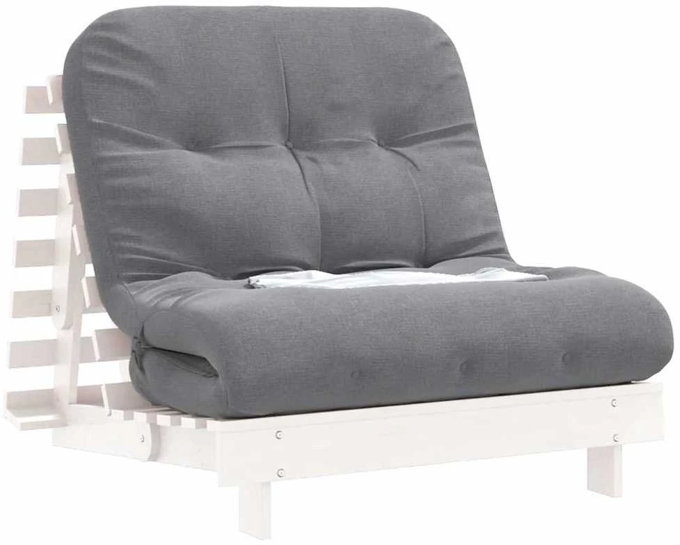 Futono sofa-lova su čiužiniu, balta, 90x206x11cm, pušis