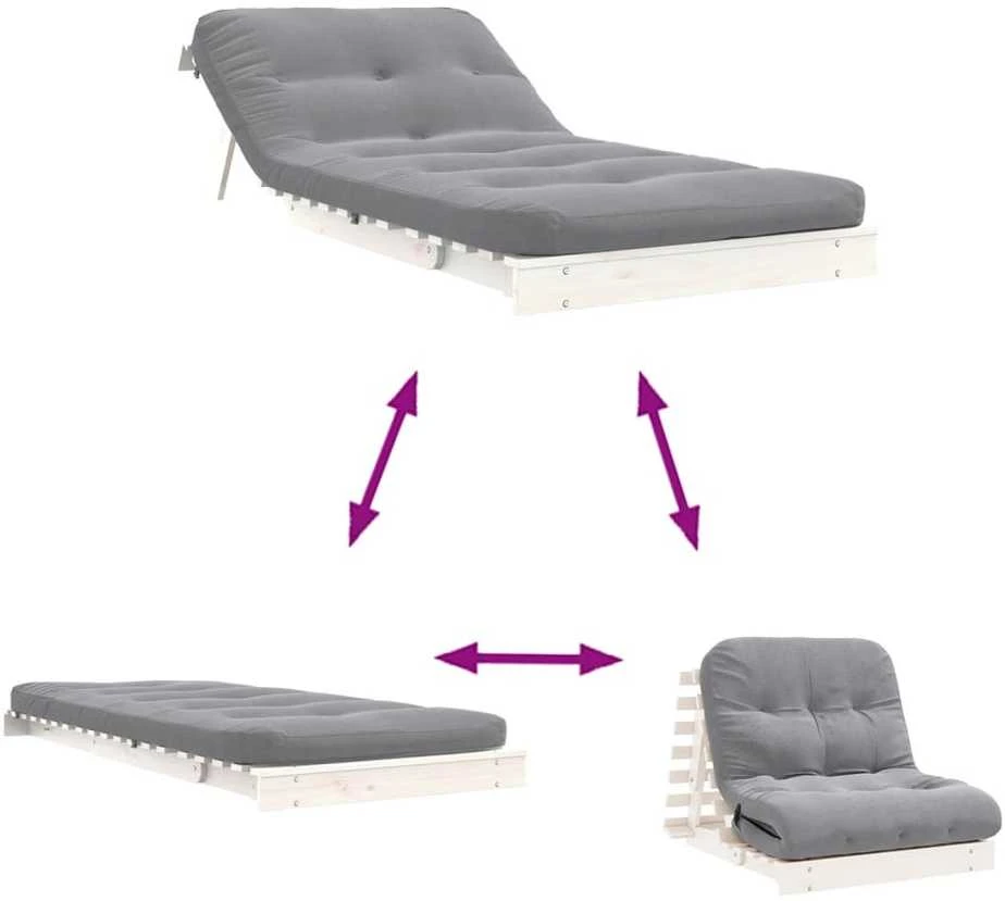 Futono sofa-lova su čiužiniu, balta, 90x206x11cm, pušis