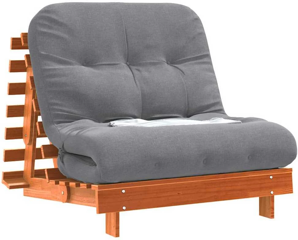 Futono sofa-lova su čiužiniu, vaško ruda, 80x206x11cm, pušis