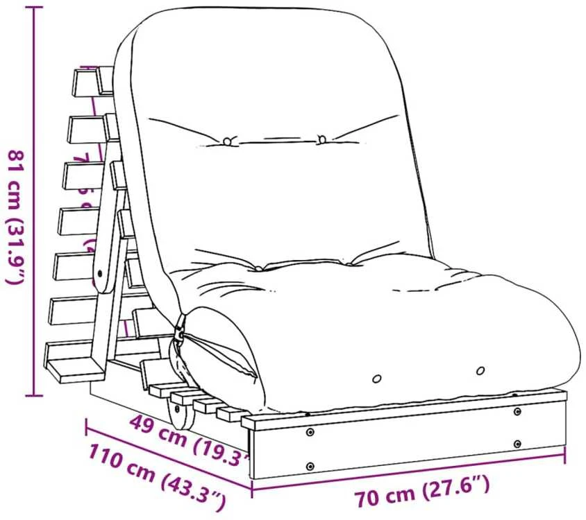 Futono sofa-lova su čiužiniu, vaško ruda, 70x206x11cm, pušis