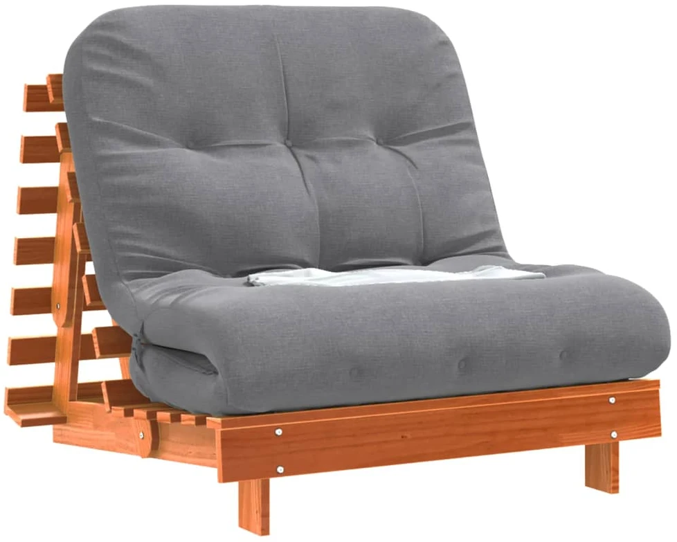 Futono sofa-lova su čiužiniu, vaško ruda, 90x206x11cm, pušis