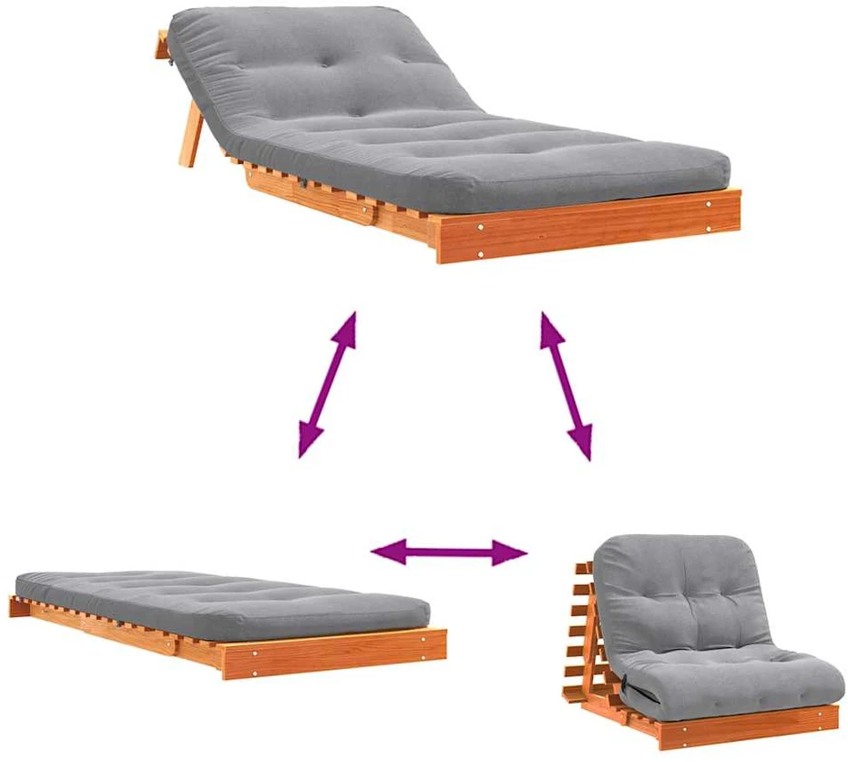 Futono sofa-lova su čiužiniu, vaško ruda, 80x206x11cm, pušis