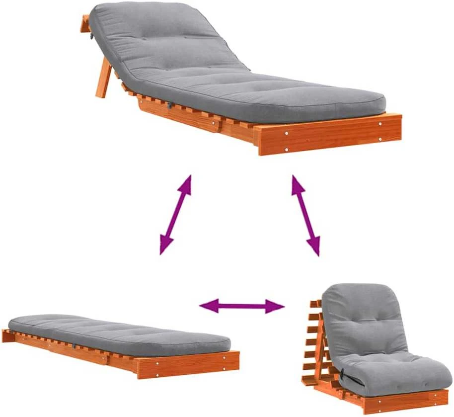 Futono sofa-lova su čiužiniu, vaško ruda, 70x206x11cm, pušis