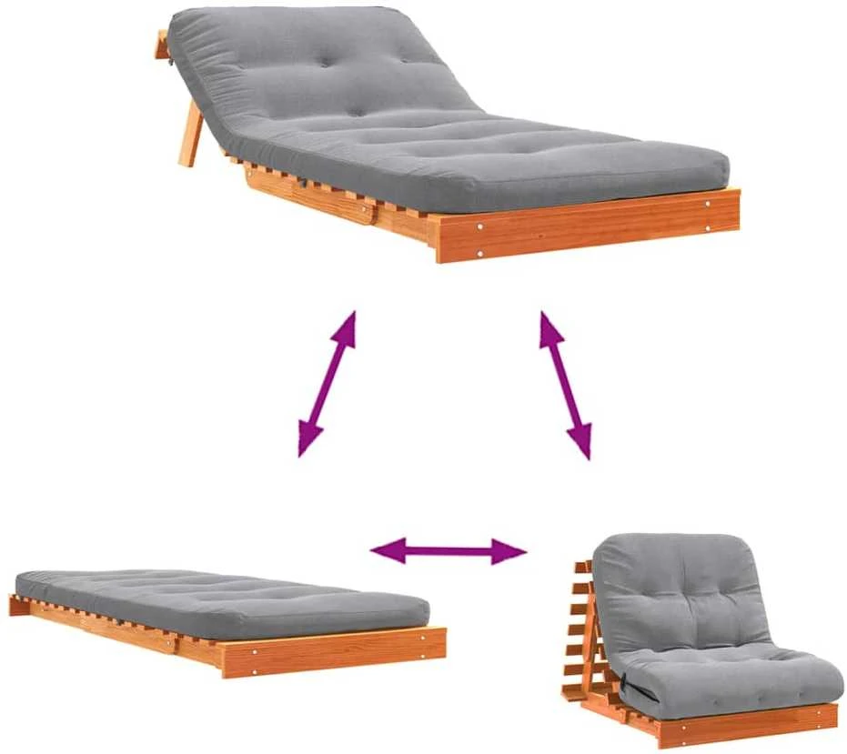 Futono sofa-lova su čiužiniu, vaško ruda, 80x206x11cm, pušis