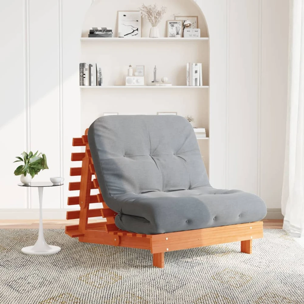 Futono sofa-lova su čiužiniu, vaško ruda, 90x206x11cm, pušis