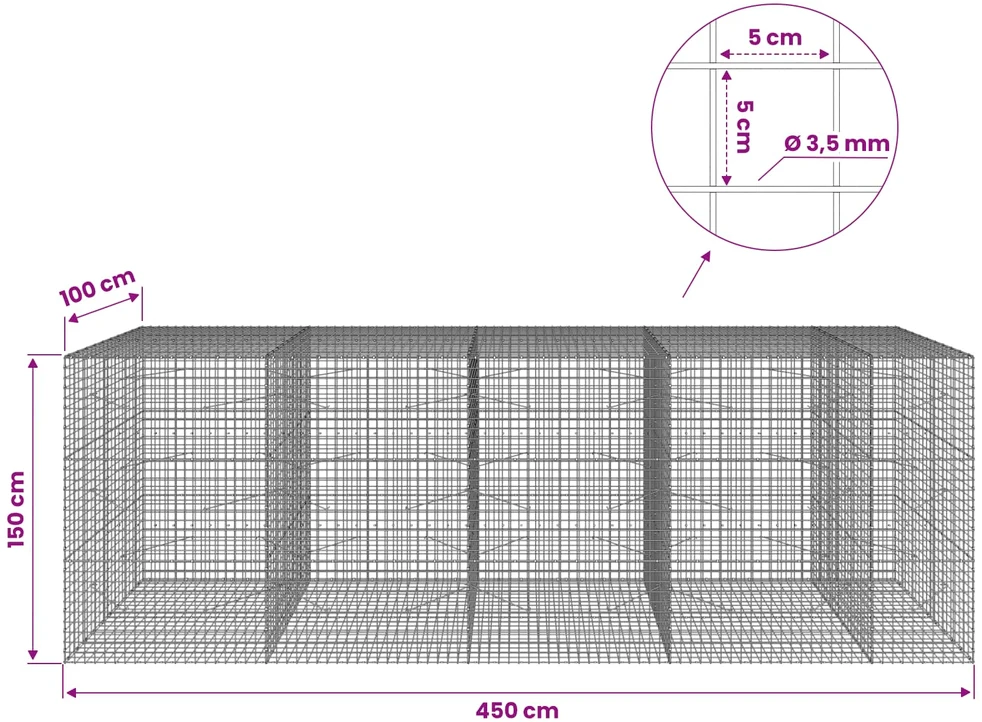 Gabionas su 3,5 mm laidu ir 5x5 cm tinkleliu 450x100x150 cm