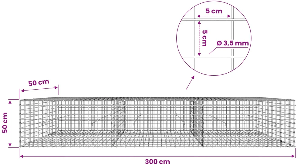 Gabionas su 3,5 mm laidu ir 5x5 cm tinkleliu 300x50x50 cm