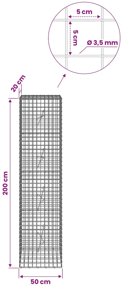 Gabionas su 3,5 mm laidu ir 5x5 cm tinkleliu 50x20x200 cm
