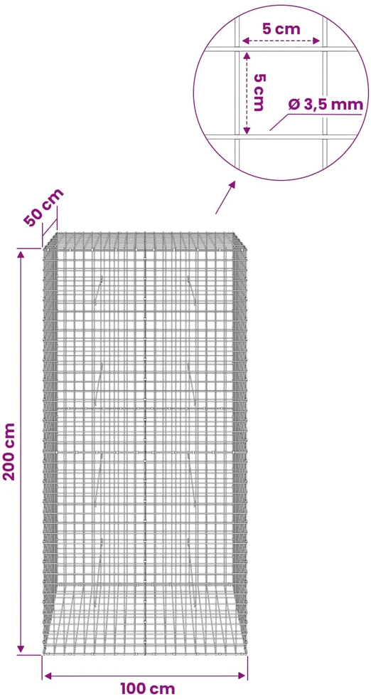 Gabionas su 3,5 mm laidu ir 5x5 cm tinkleliu 100x50x200 cm