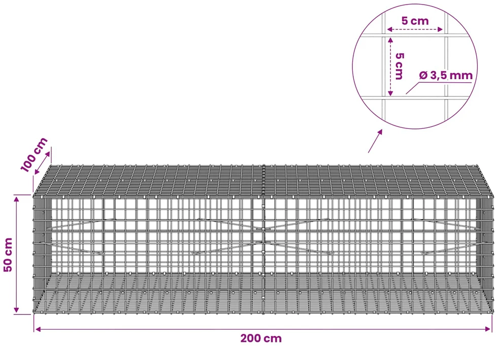 Gabionas su 3,5 mm laidu ir 5x5 cm tinkleliu 200x100x50 cm