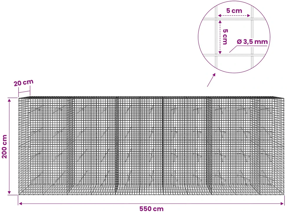 Gabionas su 3,5 mm laidu ir 5x5 cm tinkleliu 550x20x200 cm
