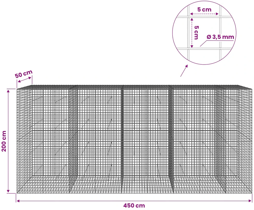 Gabionas su 3,5 mm laidu ir 5x5 cm tinkleliu 450x50x200 cm