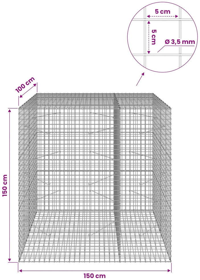 Gabionas su 3,5 mm laidu ir 5x5 cm tinkleliu 150x100x150 cm