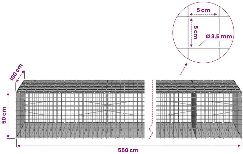 Gabionas su 3,5 mm laidu ir 5x5 cm tinkleliu 550x100x50 cm