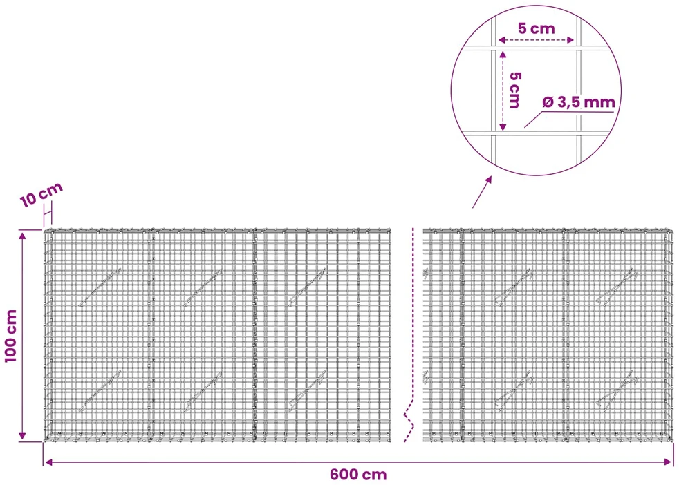 Gabionas su 3,5 mm laidu ir 5x5 cm tinkleliu 600x10x100 cm