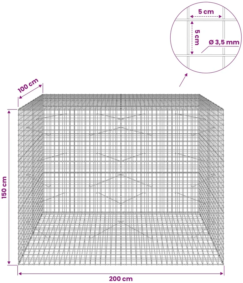 Gabionas su 3,5 mm laidu ir 5x5 cm tinkleliu 200x100x150 cm