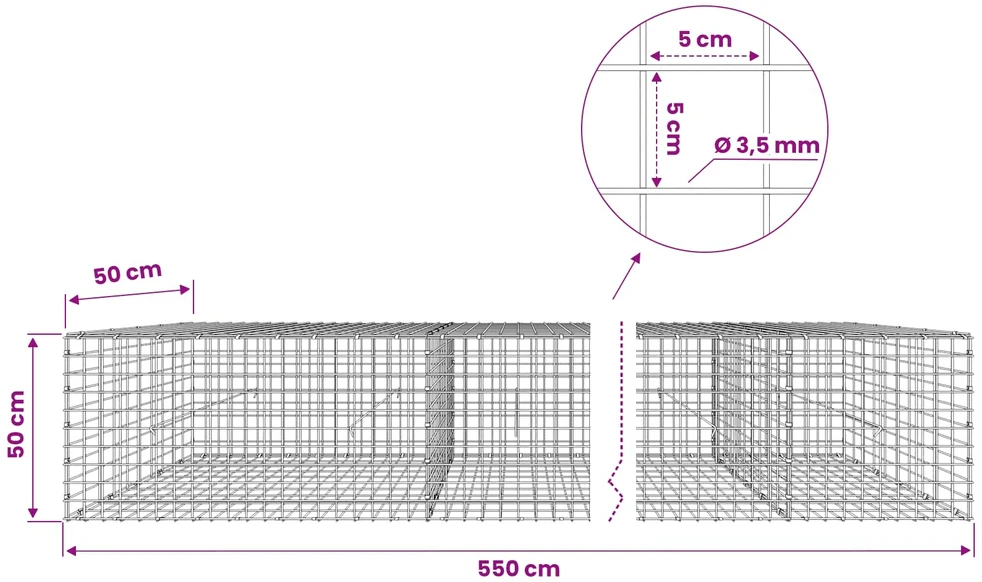 Gabionas su 3,5 mm laidu ir 5x5 cm tinkleliu 550x50x50 cm