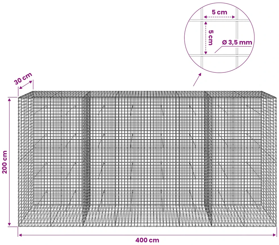 Gabionas su 3,5 mm laidu ir 5x5 cm tinkleliu 400x30x200 cm