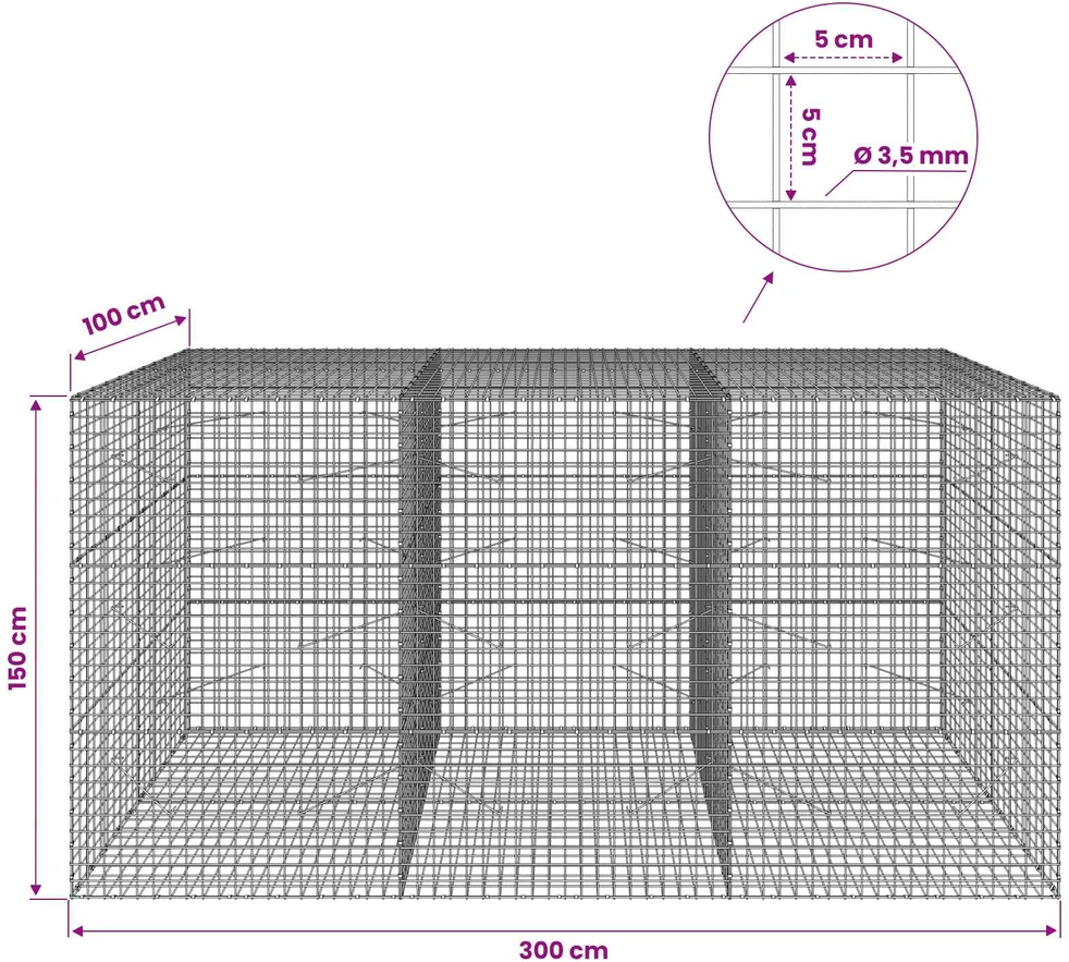 Gabionas su 3,5 mm laidu ir 5x5 cm tinkleliu 300x100x150 cm