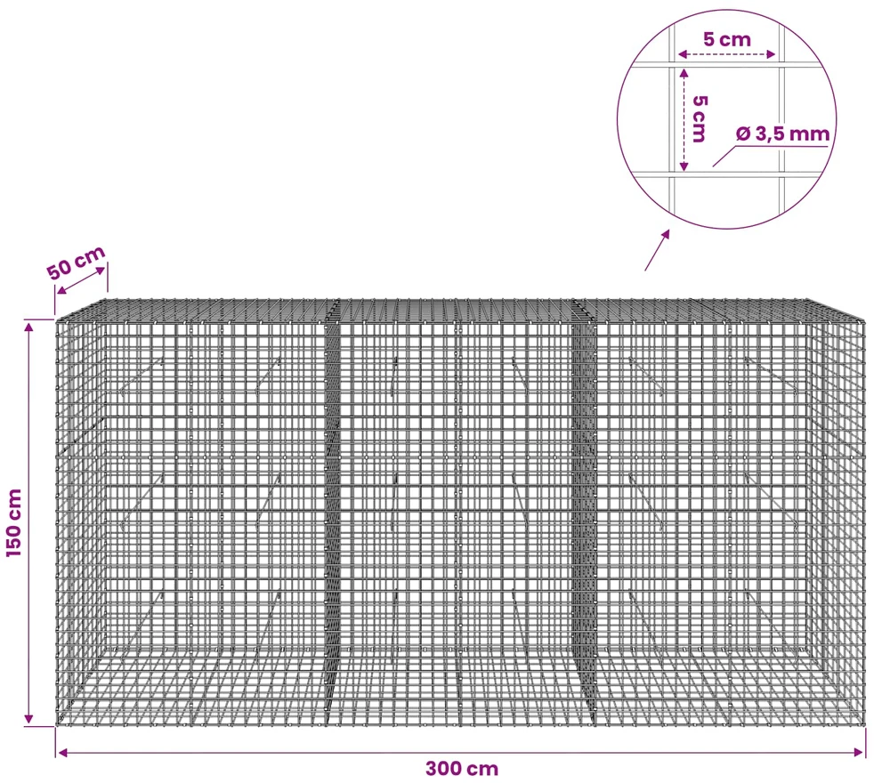 Gabionas su 3,5 mm laidu ir 5x5 cm tinkleliu 300x50x150 cm